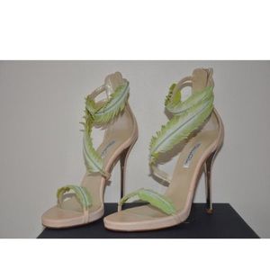 Spring Summer Oscar de la Rent SS15 Runway Green Feather 39.5/8.5 Sandal NEW